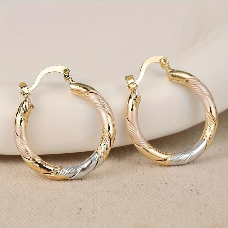 2 Pairs of Fashionable round Hoop Earrings, 14K Gold-Plated Copper Twists Earrings, Men'S Jewelry, Wedding Party Birthday Gift Earrings