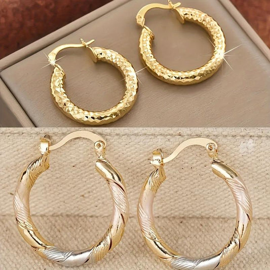2 Pairs of Fashionable round Hoop Earrings, 14K Gold-Plated Copper Twists Earrings, Men'S Jewelry, Wedding Party Birthday Gift Earrings