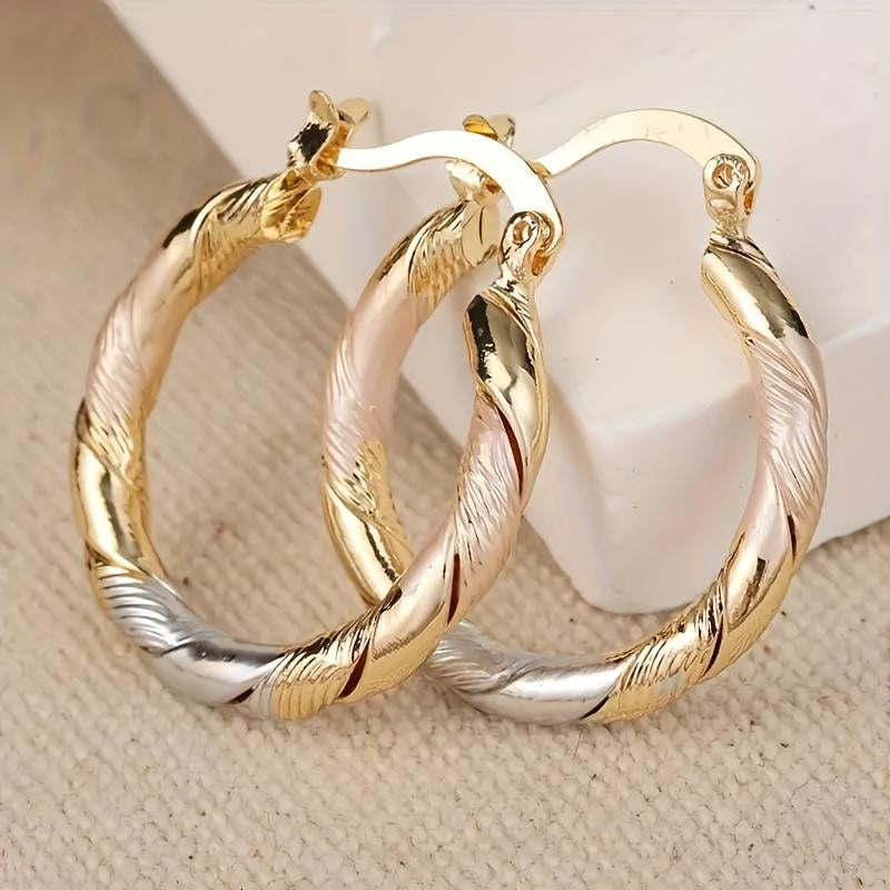 2 Pairs of Fashionable round Hoop Earrings, 14K Gold-Plated Copper Twists Earrings, Men'S Jewelry, Wedding Party Birthday Gift Earrings