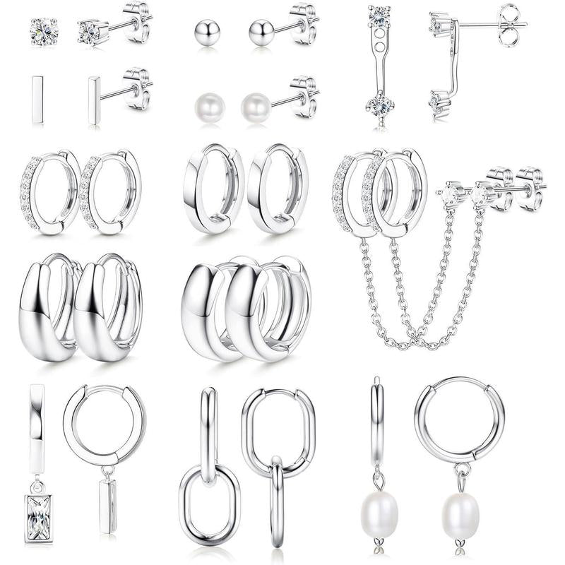 BESTEEL 13 Pairs Small Gold Hoop Earrings Set for Women 14K Gold Plated Lightweight Huggie Hoops Hypoallergenic Pearl Dainty Stud Hoop Earrings for Gift