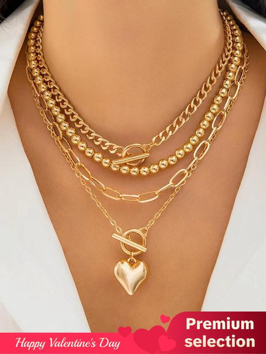 Women'S Fashion OT Clasp Jewelry Set, Heart Decor Pendant Necklace & Chain Necklace & Beaded Necklace Jewelry for Party, Daily Decor, Trendy All-Match & Exquisite Jewelry for Birthday Gift, Valentine'S Day, Gift