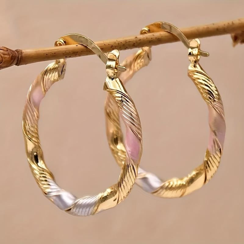 2 Pairs of Fashionable round Hoop Earrings, 14K Gold-Plated Copper Twists Earrings, Men'S Jewelry, Wedding Party Birthday Gift Earrings