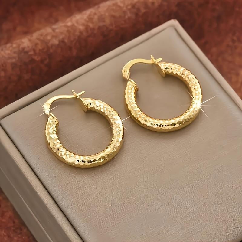 2 Pairs of Fashionable round Hoop Earrings, 14K Gold-Plated Copper Twists Earrings, Men'S Jewelry, Wedding Party Birthday Gift Earrings