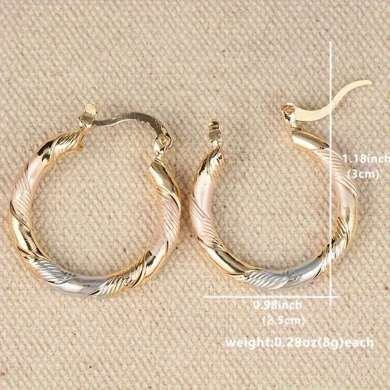 2 Pairs of Fashionable round Hoop Earrings, 14K Gold-Plated Copper Twists Earrings, Men'S Jewelry, Wedding Party Birthday Gift Earrings